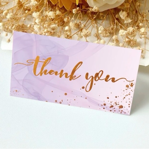 50 PK Purple Thank You Cards with Gold Text - Picture 3 of 3